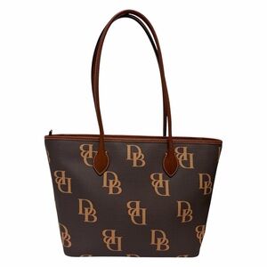 Dooney & Bourke Brown/Tan Logo Leather Shoulder Handbag